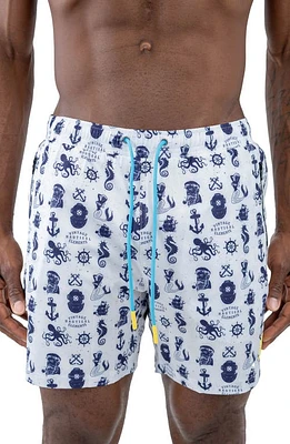 Maceoo Swim Lion Nautical Trunks White at Nordstrom,