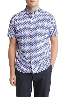 Johnston & Murphy Whale Print Short Sleeve Button-Down Shirt White at Nordstrom, R