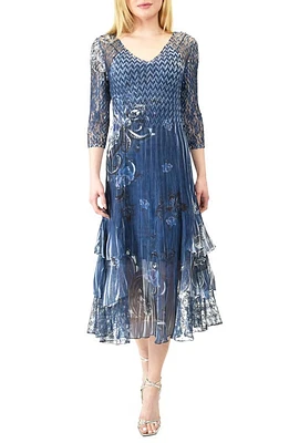 Komarov Floral Charmeuse & Chiffon Midi Cocktail Dress in Paisley Fleur at Nordstrom, Size Small