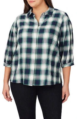 Foxcroft Sophie Plaid Cotton Blend Button-Up Shirt Navy Multi at Nordstrom,