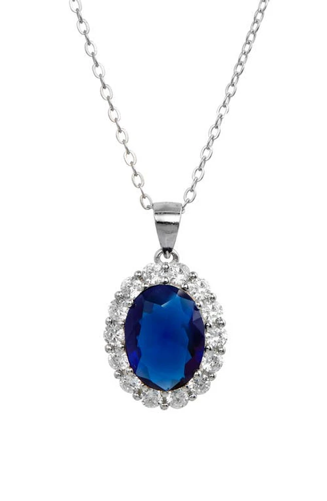 SAVVY CIE JEWELS Diana Cubic Zirconia Halo Pendant Necklace in Sapphire Blue at Nordstrom