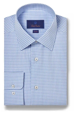 David Donahue Trim Fit Dobby Microcheck Dress Shirt Blue/White at Nordstrom,