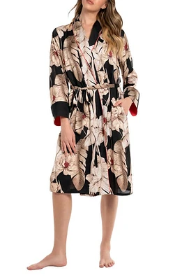 Midnight Bakery Floral Satin Wrap Robe Summer Song/Black at Nordstrom,