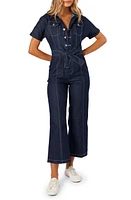 Petal & Pup Short Sleeve Denim Jumpsuit Dark at Nordstrom,