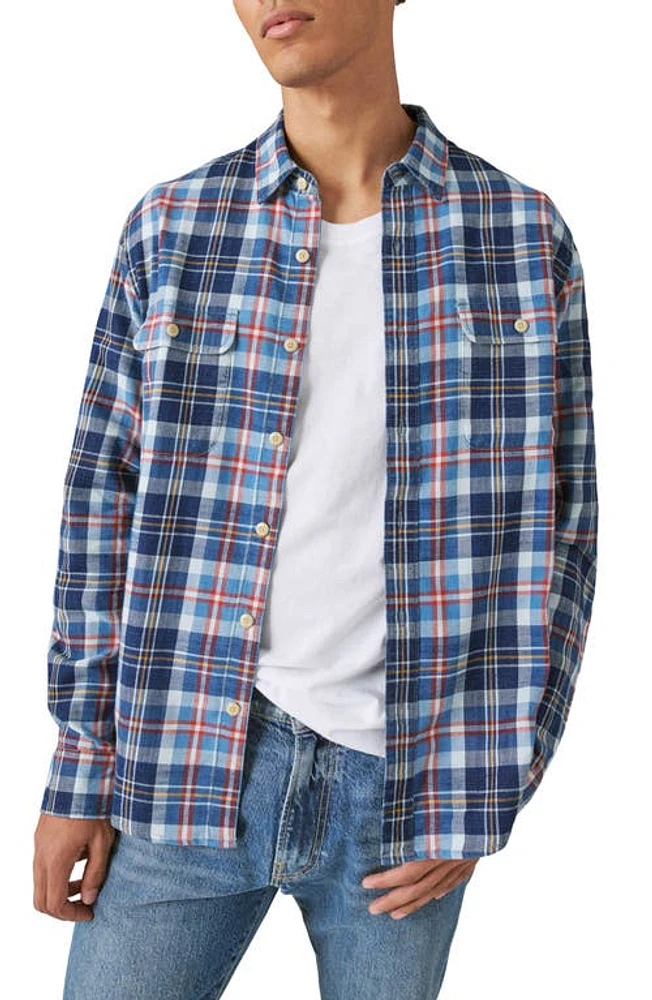 Lucky Brand Mesa Plaid Cotton Flannel Button-Up Shirt Indigo at Nordstrom,