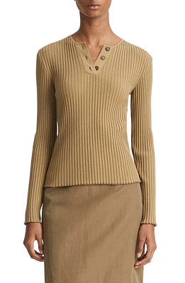 Vince Cotton Blend Rib Henley Sweater Artichoke at Nordstrom,