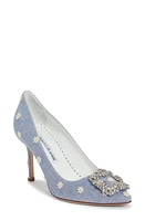 Manolo Blahnik Hangisi Crystal Buckle Pump Blue Multi at Nordstrom,