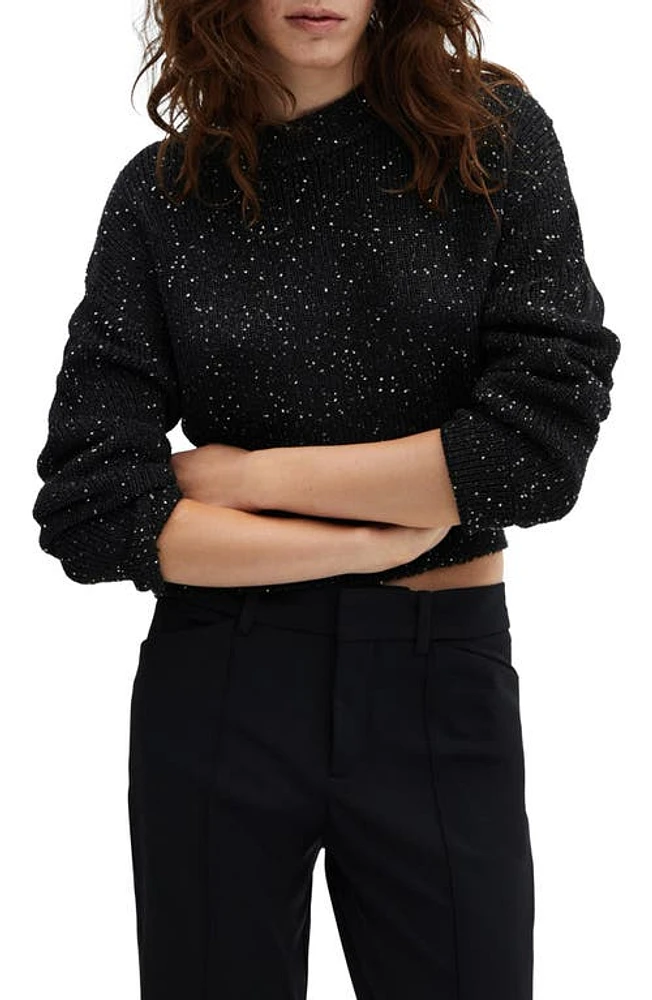 MANGO Sequin Rib Sweater Black at Nordstrom,