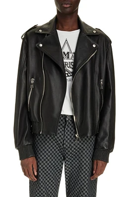 Balmain Lambskin Leather Moto Jacket Black at Nordstrom, Us