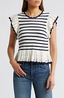 Rails Coen Ruffle Sleeve Peplum Cotton Sweater Anadia Stripe at Nordstrom,