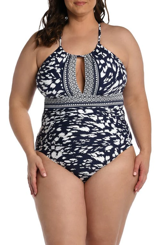 La Blanca Tides High Neck Mio One-Piece Swimsuit Indigo at Nordstrom,