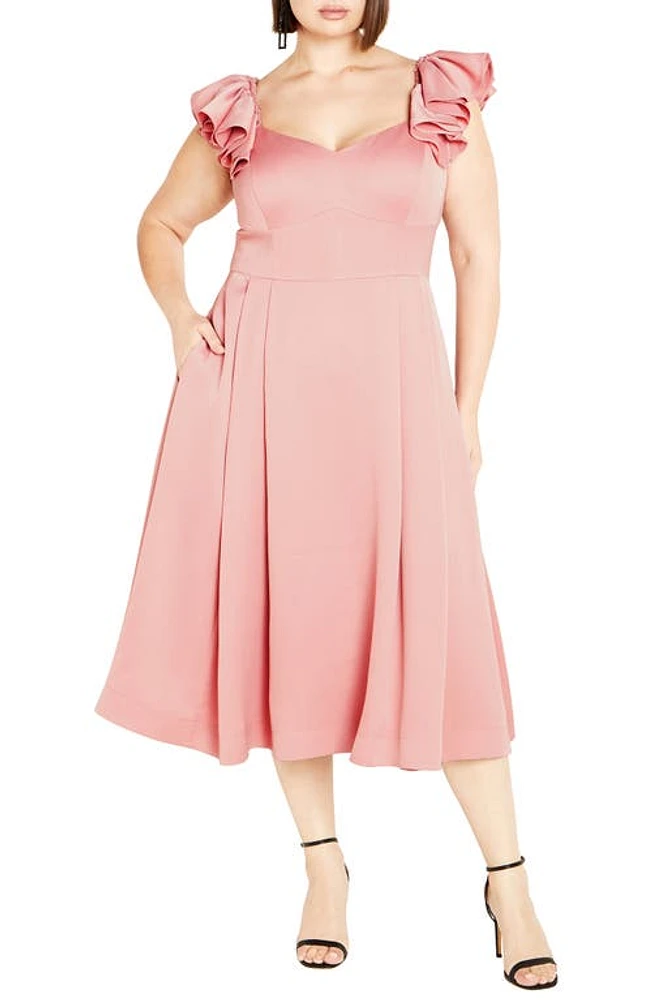 City Chic Roselyn Ruffle Sleeve Dress Pink Champagne at