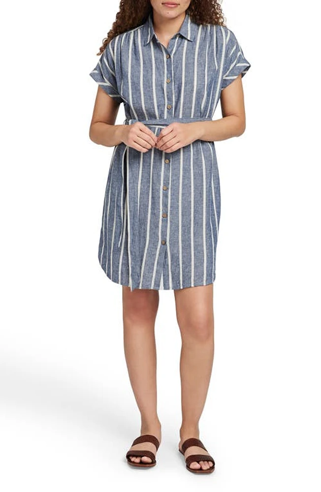 Faherty Breeze Stripe Belted Linen Blend Shirtdress Coastal Crisp at Nordstrom,