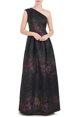 Kay Unger Cara One-Shoulder Gown Dark Midnight Multi at Nordstrom,