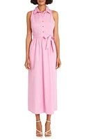 Maggy London Tie Waist Sleeveless Stretch Poplin Shirtdress at Nordstrom,