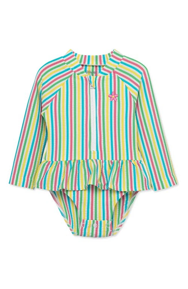 Little Me Kids' Stripe Skirted One-Piece Rashguard Swimsuit Pink Multi at Nordstrom,