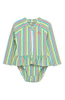 Little Me Kids' Stripe Skirted One-Piece Rashguard Swimsuit Pink Multi at Nordstrom,