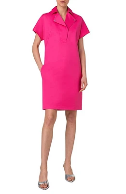 Akris punto Biker Collar Cotton Gabardine Shift Dress Pink at Nordstrom,