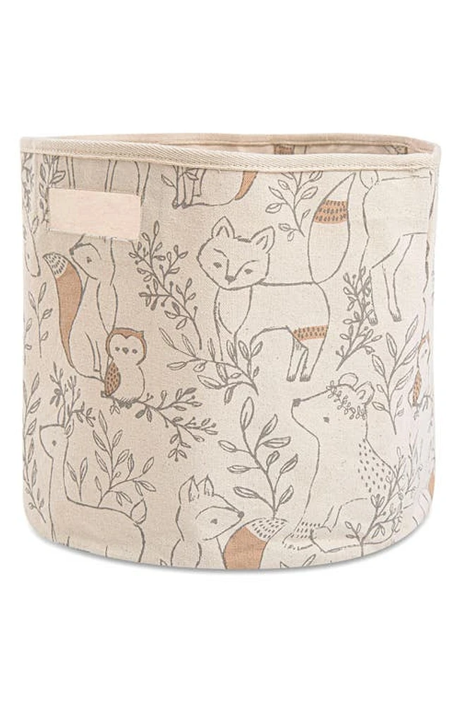 CRANE BABY Kendi Safari Print Round Nursery Storage Bin in Brown Woodland Animal at Nordstrom