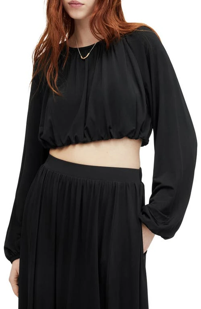 AllSaints Casandra Long Sleeve Crop Top Black at Nordstrom, Us