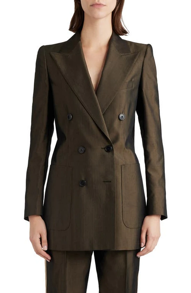 Dries Van Noten Bymee Double Breasted Cotton & Silk Blend Blazer Bronze 956 at Nordstrom, Us