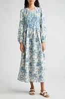 Loretta Caponi Lea Floral Print Long Sleeve Smocked Maxi Dress Poppies The Air at Nordstrom,