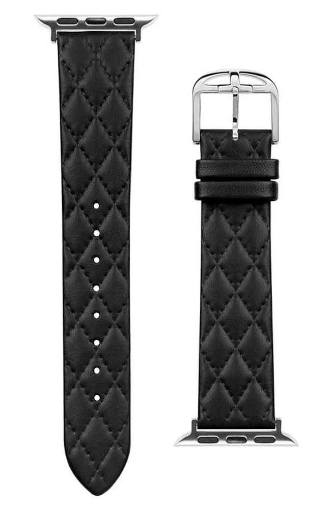 Ted Baker London Quilted Leather Apple Watch Watchband in Black at Nordstrom