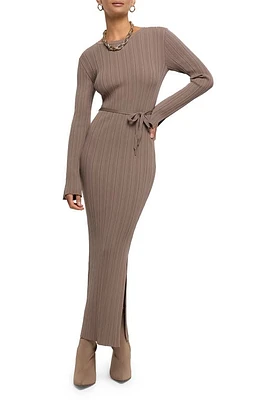 River Island Long Sleeve Variegated Rib Knit Dress in Beige at Nordstrom, Size 10