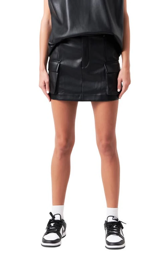 Grey Lab Cargo Faux Leather Miniskirt Black at Nordstrom,