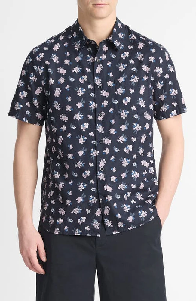 Vince Mini Bouquet Floral Short Sleeve Button-Up Shirt Coastal/Shadow Mauve at Nordstrom,