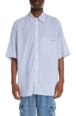 Isabel Marant Labilio Oversize Stripe Short Sleeve Button-Up Shirt in Azure at Nordstrom, Size Large