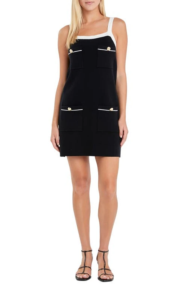 English Factory Knit Minidress in Black/Cream at Nordstrom, Size Small