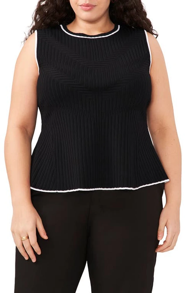 halogen(r) Contrast Trim Rib Sleeveless Peplum Sweater Rich Black at Nordstrom,