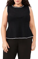 halogen(r) Contrast Trim Rib Sleeveless Peplum Sweater Rich Black at Nordstrom,