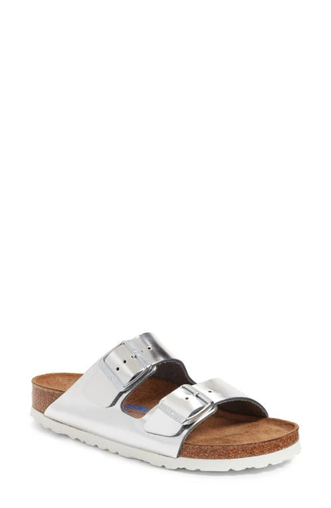 Birkenstock Arizona Soft Footbed Sandal Metallic Silver Leather at Nordstrom,