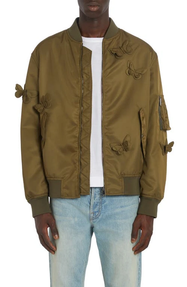 Valentino Giubbino 3D Butterfly Appliqué Bomber Jacket in Olive at Nordstrom, Size 44 Us