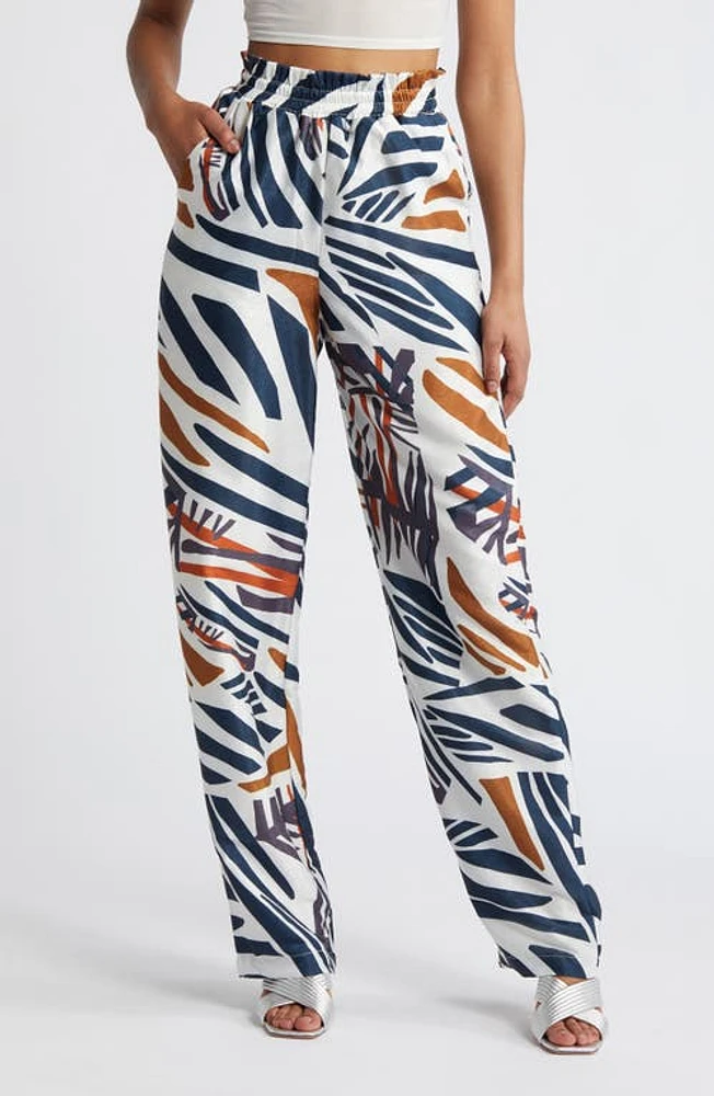 DIARRABLU Leer Print Palazzo Pants White at Nordstrom,