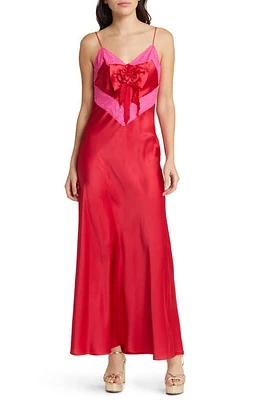 LoveShackFancy Serita Lace Silk Slipdress in Red at Nordstrom, Size Small