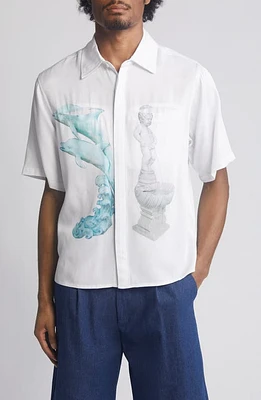 JUNGLES Ornaments Short Sleeve Graphic Button-Up Shirt White at Nordstrom,