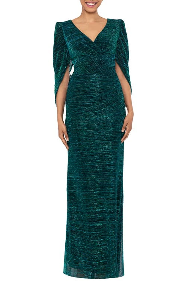 Betsy & Adam Metallic Capelet Trumpet Gown Jade at Nordstrom,