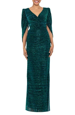 Betsy & Adam Metallic Capelet Trumpet Gown Jade at Nordstrom,