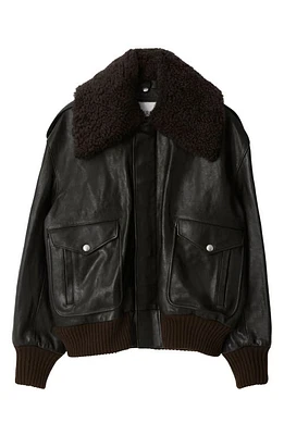 burberry Leather Bomber Jacket with Removable Genuine Shearling Trim Otter at Nordstrom,