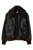 burberry Leather Bomber Jacket with Removable Genuine Shearling Trim Otter at Nordstrom,