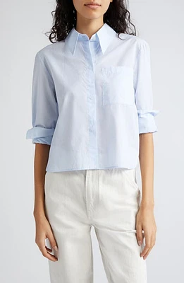 TWP Boy Cotton Button-Up Crop Shirt Baby Blue at Nordstrom,