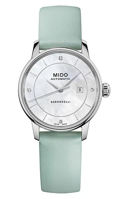 MIDO Baroncelli Signature Lady Colors Leather Strap Watch, 30mm in Mother Of Pearl/Multi at Nordstrom