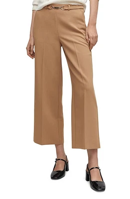 MANGO Belt Detail Crop Pants in Medium Brown at Nordstrom, Size 12