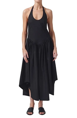 Citizens of Humanity Poppi Handkerchief Hem Cotton Halter Dress Black at Nordstrom,