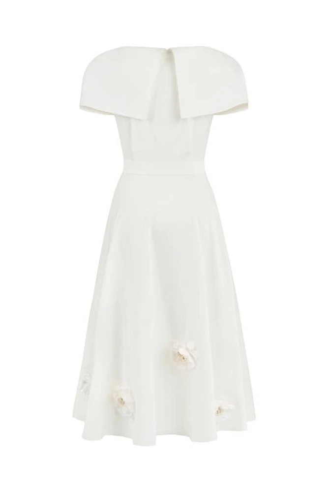 Nocturne Midi Dress with Flower Design in Ivory at Nordstrom