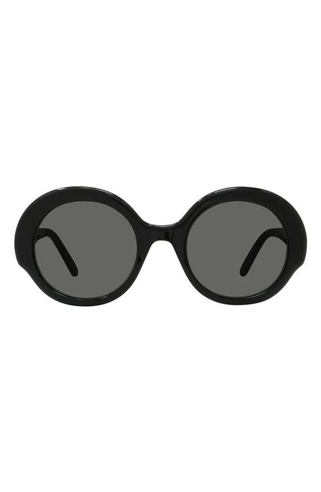 Loewe Thin 52mm Round Sunglasses in Shiny Black /Smoke at Nordstrom