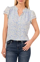 CeCe Floral Print Flutter Sleeve Top at Nordstrom,